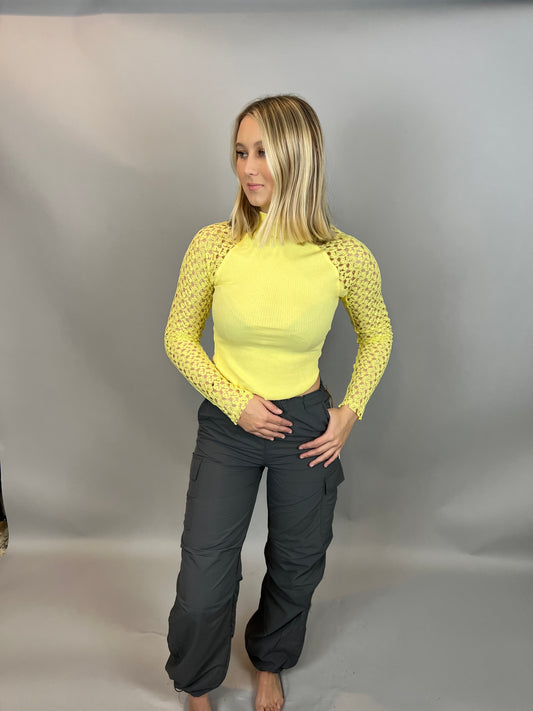 yellow crochet sleeve top