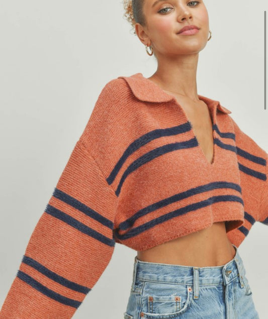Stripe Crop Collar Sweater